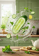 Fresh cucumber and ginger splash with fresh mint leaves
