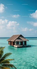 Overwater Bungalow with Turquoise Water and Clear Sky