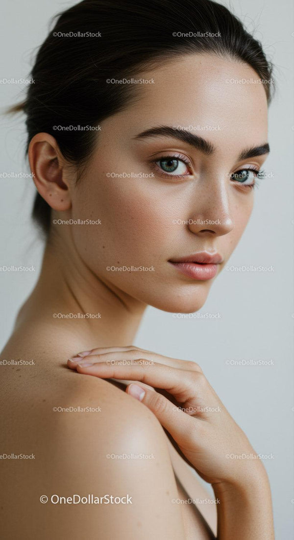 Close-Up Portrait of a Young Woman with Beautiful Clear Skin and Blue Eyes