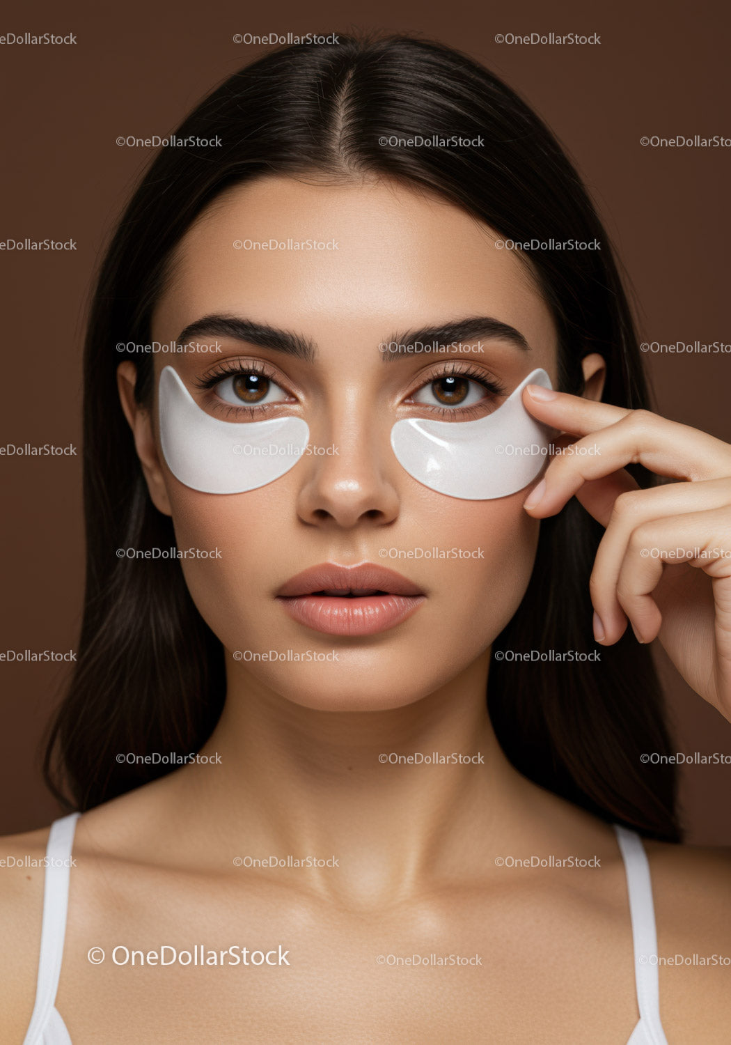 Woman with Under Eye Patches Engaged in Skincare Routine