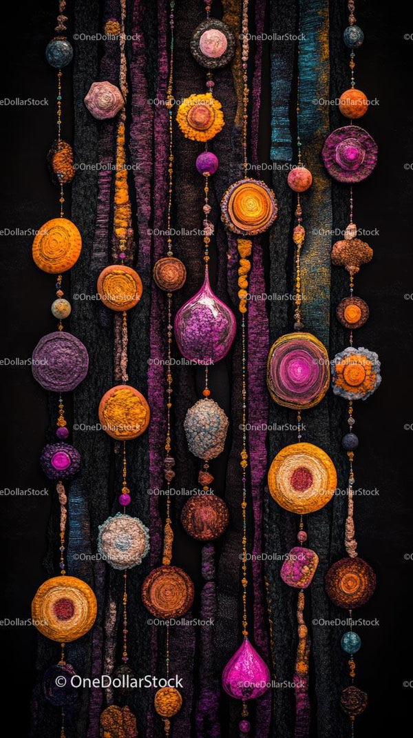 Colorful Yarn Wall Hanging Decor with Vibrant Fabric Circles