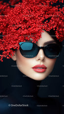 Fashionable Woman with Red Berry Headpiece Wearing Sunglasses