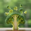 Fresh broccoli florets floating against green background