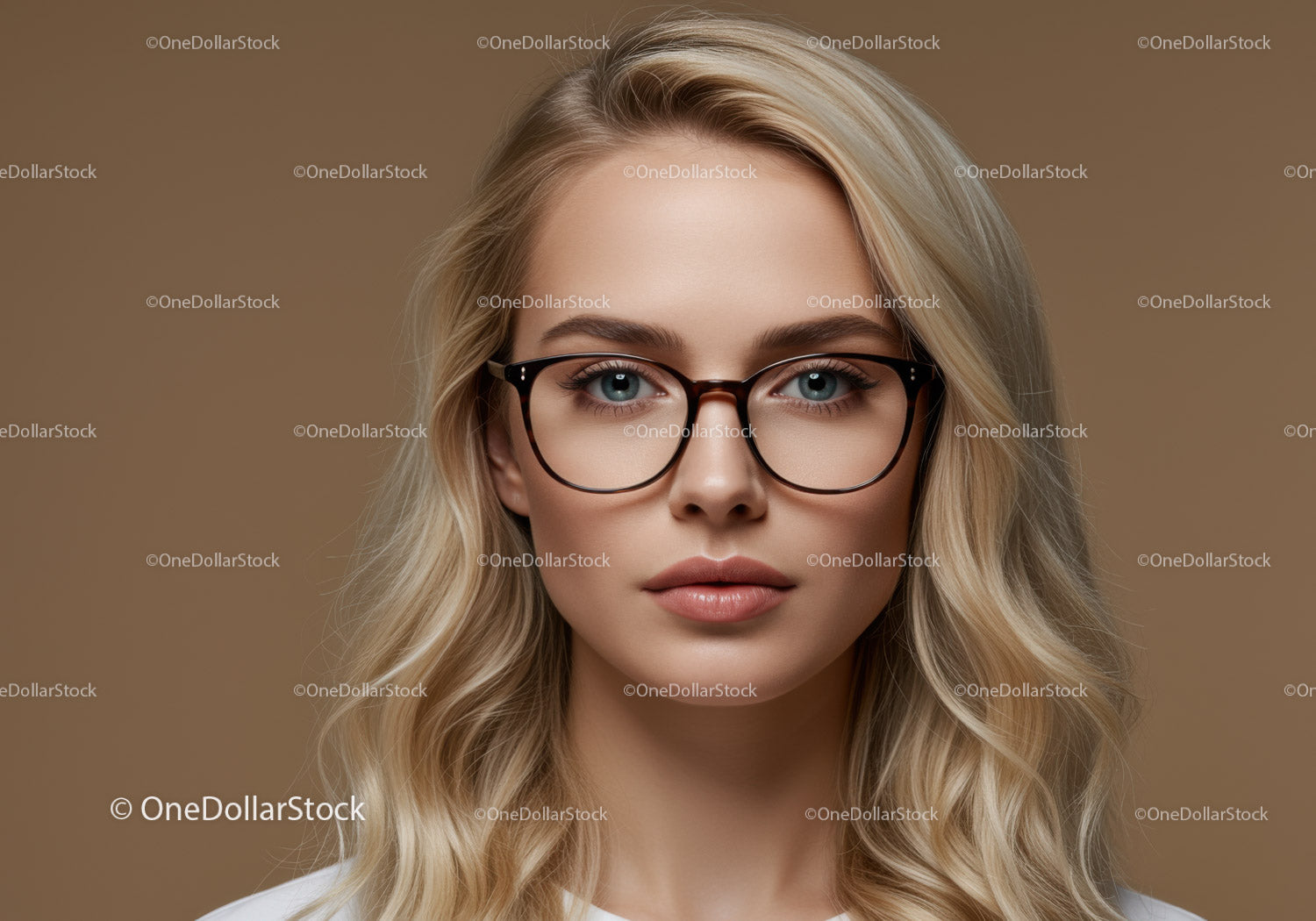 Stylowa kobieta z blond włosami i okularami na profesjonalnym portrecie