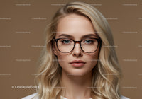 Stylish Woman with Blonde Hair and Glasses in Professional Portrait