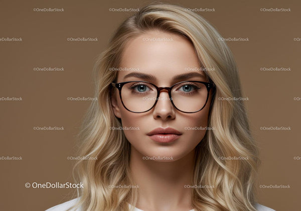 Stylish Woman with Blonde Hair and Glasses in Professional Portrait