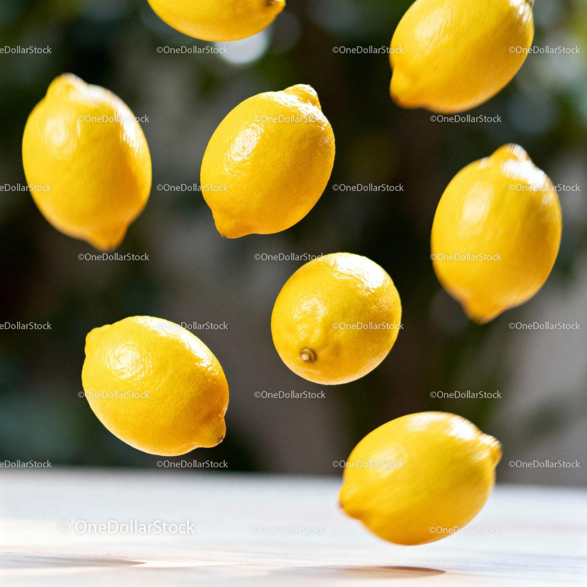 Bright fresh lemons levitating above surface