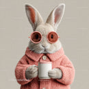 Cute Bunny Wearing Sunglasses and Cozy Pink Sweater Holding Coffee Mug