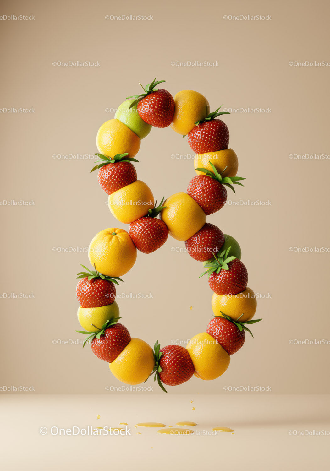Creative Number Eight Made of Fresh Fruits Floating