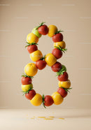 Creative Number Eight Made of Fresh Fruits Floating