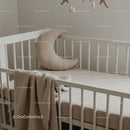 Minimalist Baby Crib with Crescent Moon Pillow and Blanket