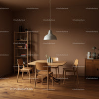 Modern Dining Room with Wooden Table and Chairs Under Pendant Light