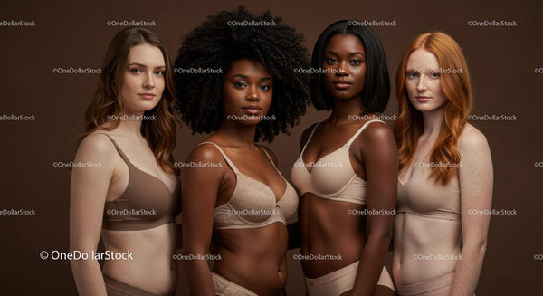 Diverse women embracing natural beauty in neutral lingerie