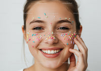 Smiling Young Woman with Colorful Sprinkles on Her Face