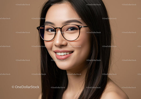 Piękna młoda kobieta w modnych okularach z uśmiechem - portret
