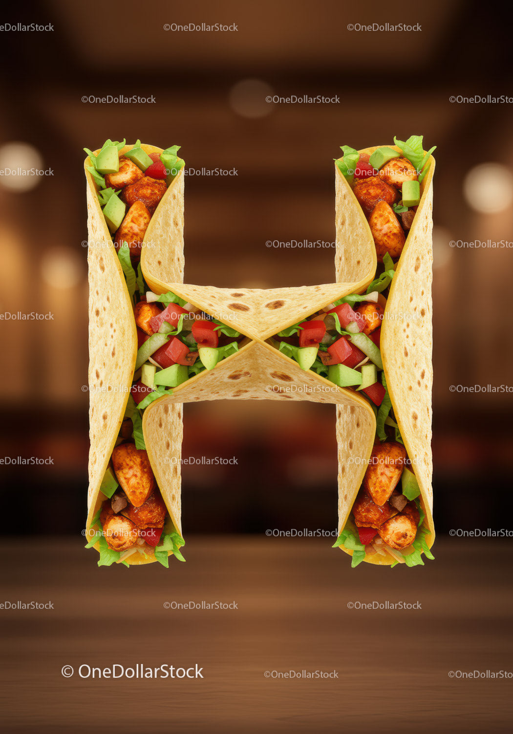 Creative letter H made of stuffed tortillas with fresh ingredients