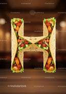 Creative letter H made of stuffed tortillas with fresh ingredients
