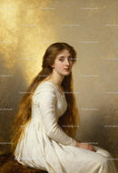 Young woman with long hair in white dress portrait