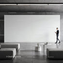 Minimalist modern lobby with large blank wall