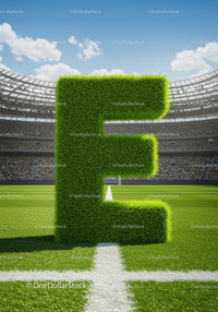 Large Grass Letter E on Soccer Field Center Line