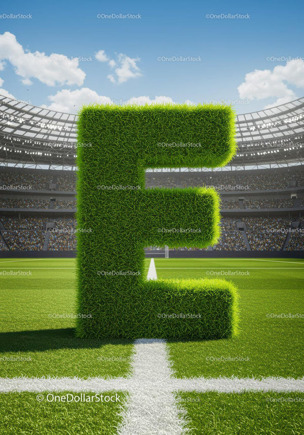 Large Grass Letter E on Soccer Field Center Line