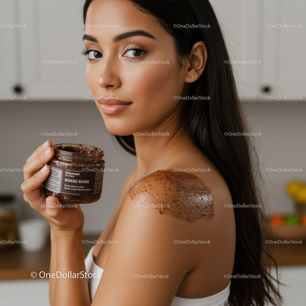 Young Woman Applying Coffee Scrub for Beautiful Skin