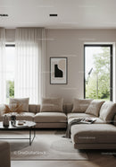 Elegant Modern Living Room with Beige Couch and Large Windows