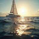 Luxury Sailing Yacht at Sunset on Calm Open Water
