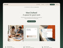 Draftwell ivory homepage with a green headline, studio photograph and sample project review cards inside a dark green frame.