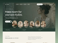 Numae Practice website preview with a deep green hero, portrait photography, oval image cards, and a three-step band