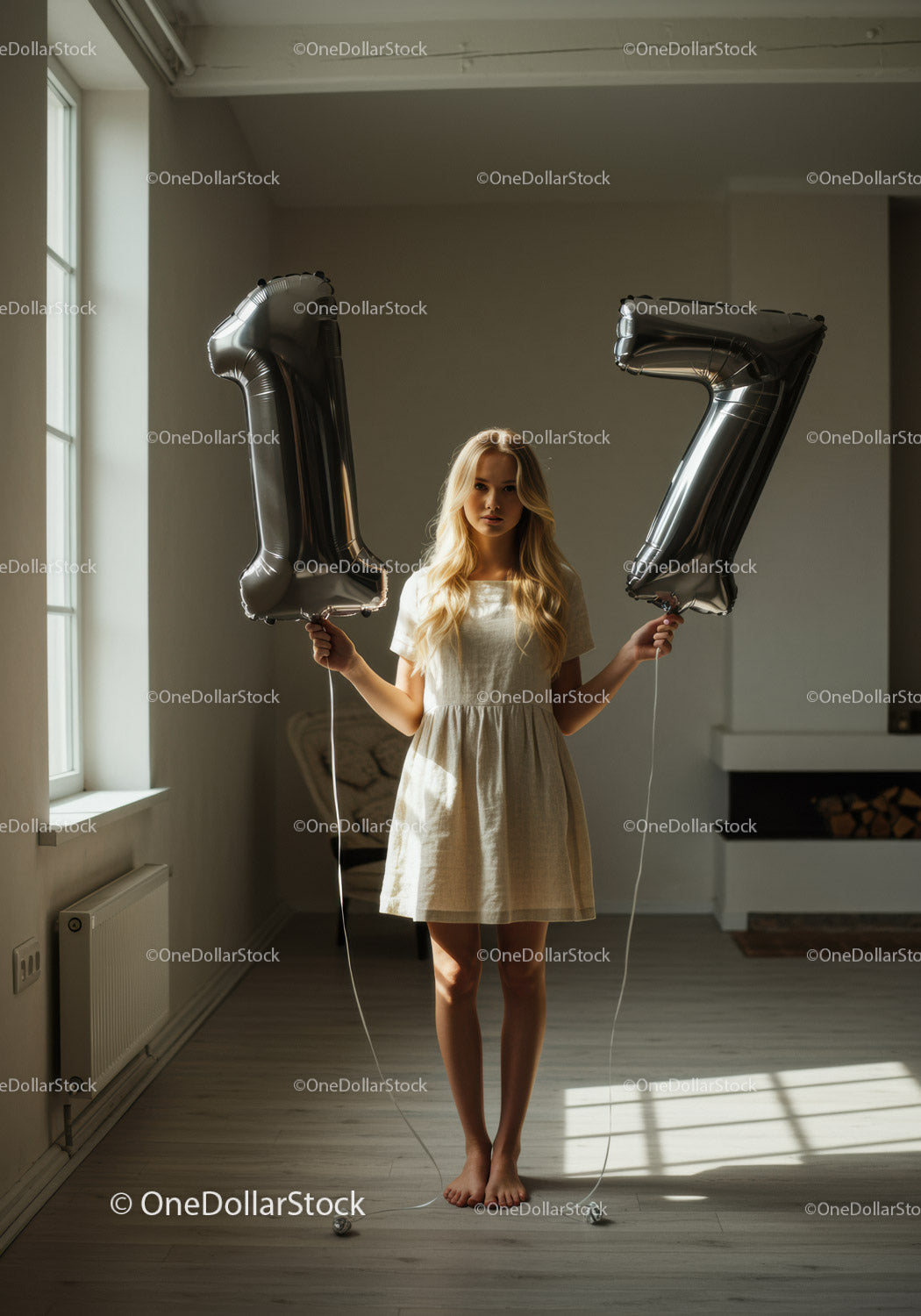 Young woman celebrates seventeenth birthday indoors