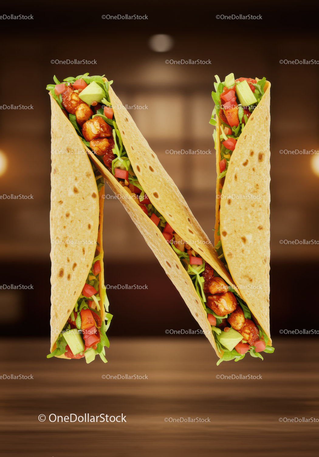 Letter N Shaped Fresh Tacos with Vegetables