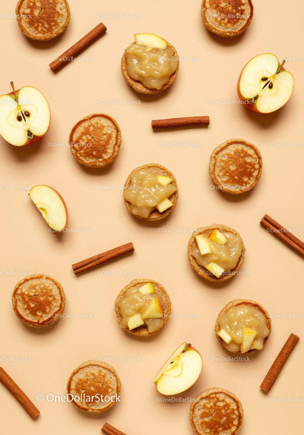 Mini Pancakes with Apple Sauce and Cinnamon Sticks