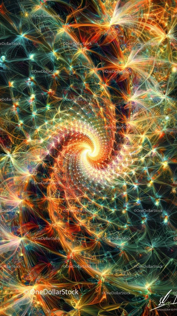 Żywy Neonowy Spiralny Fraktal z Dynamicznymi Wzorami Świetlnymi