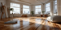 Bright Sunlit Room with Large Windows and Wooden Floor