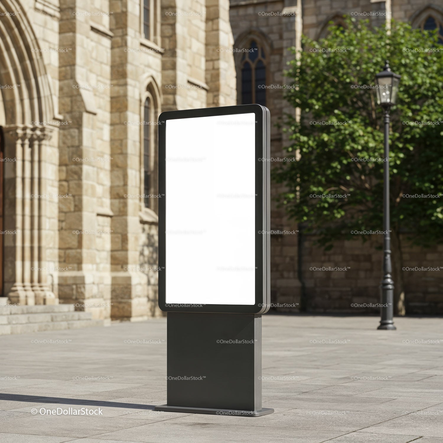 Blank digital billboard standing in historic city square