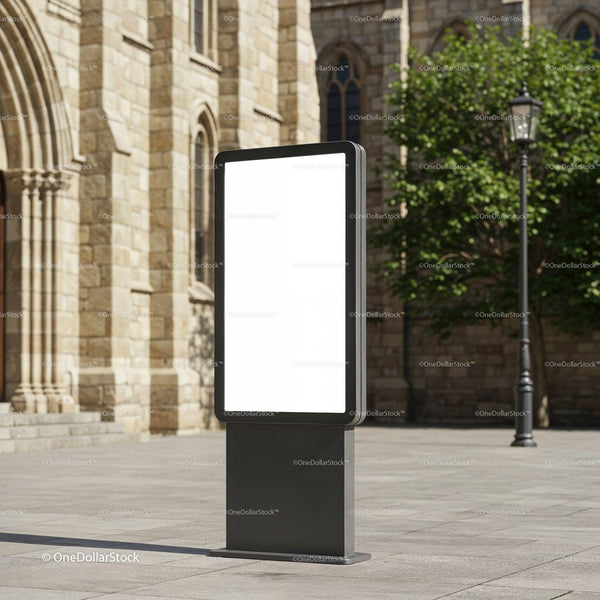 Blank digital billboard standing in historic city square JPG Mockup Image