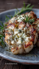 Herb Stuffed Garlic Mushroom with Cheese in Rustic Bowl
