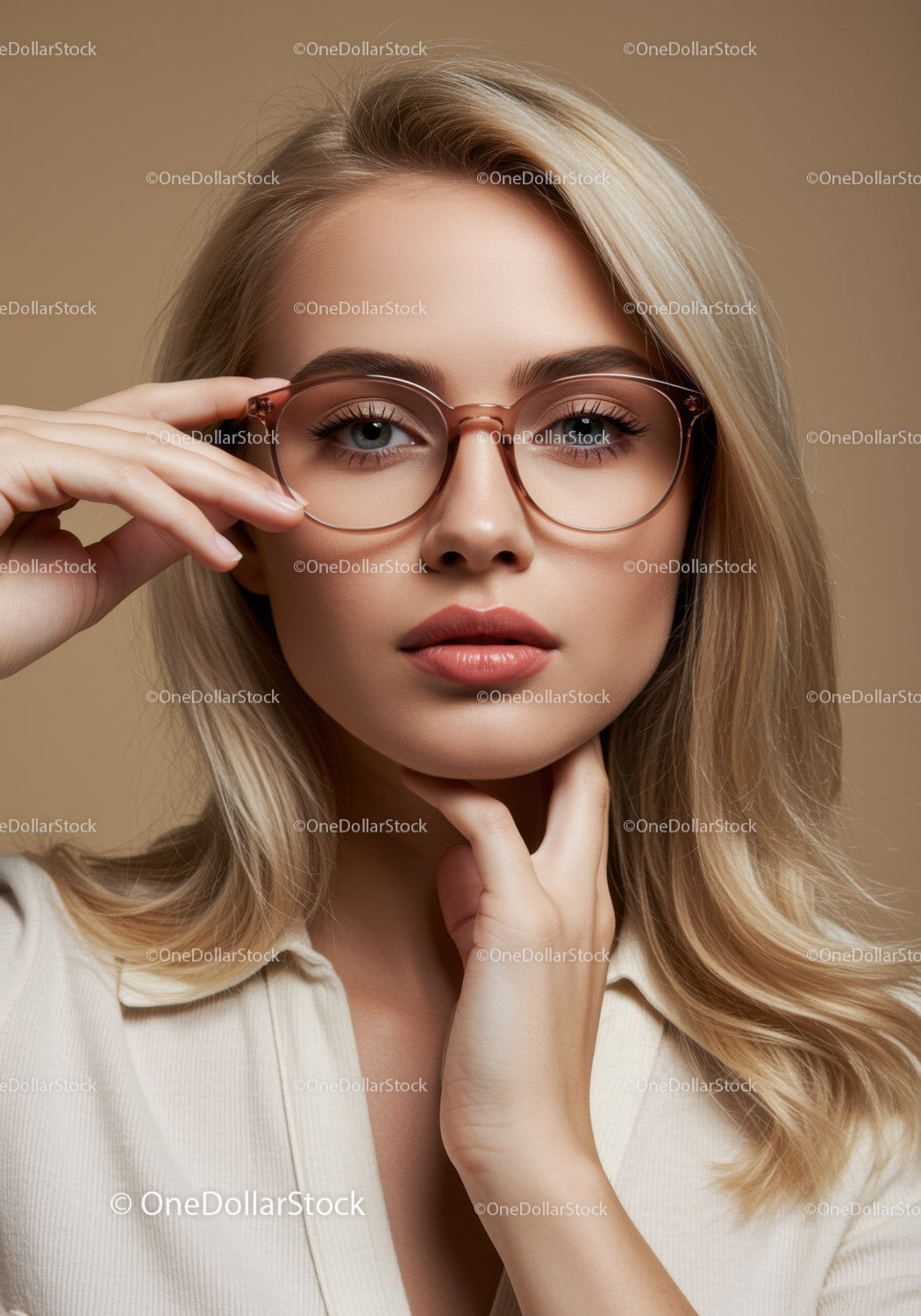 Elegancka kobieta w stylowych okularach z blond włosami