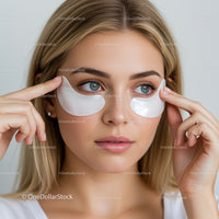 Woman with Under Eye Patches Applying Skincare Treatment