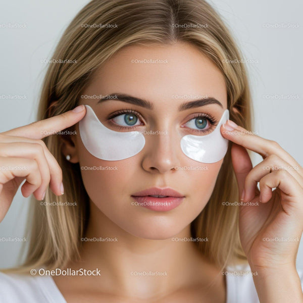 Woman with Under Eye Patches Applying Skincare Treatment