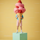 Child holding oversized strawberry ice cream cone