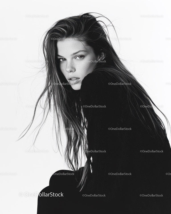 Black and White Portrait of a Young Woman with Intense Gaze