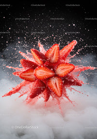 Fresh Strawberries Splashing Into Water with Mist