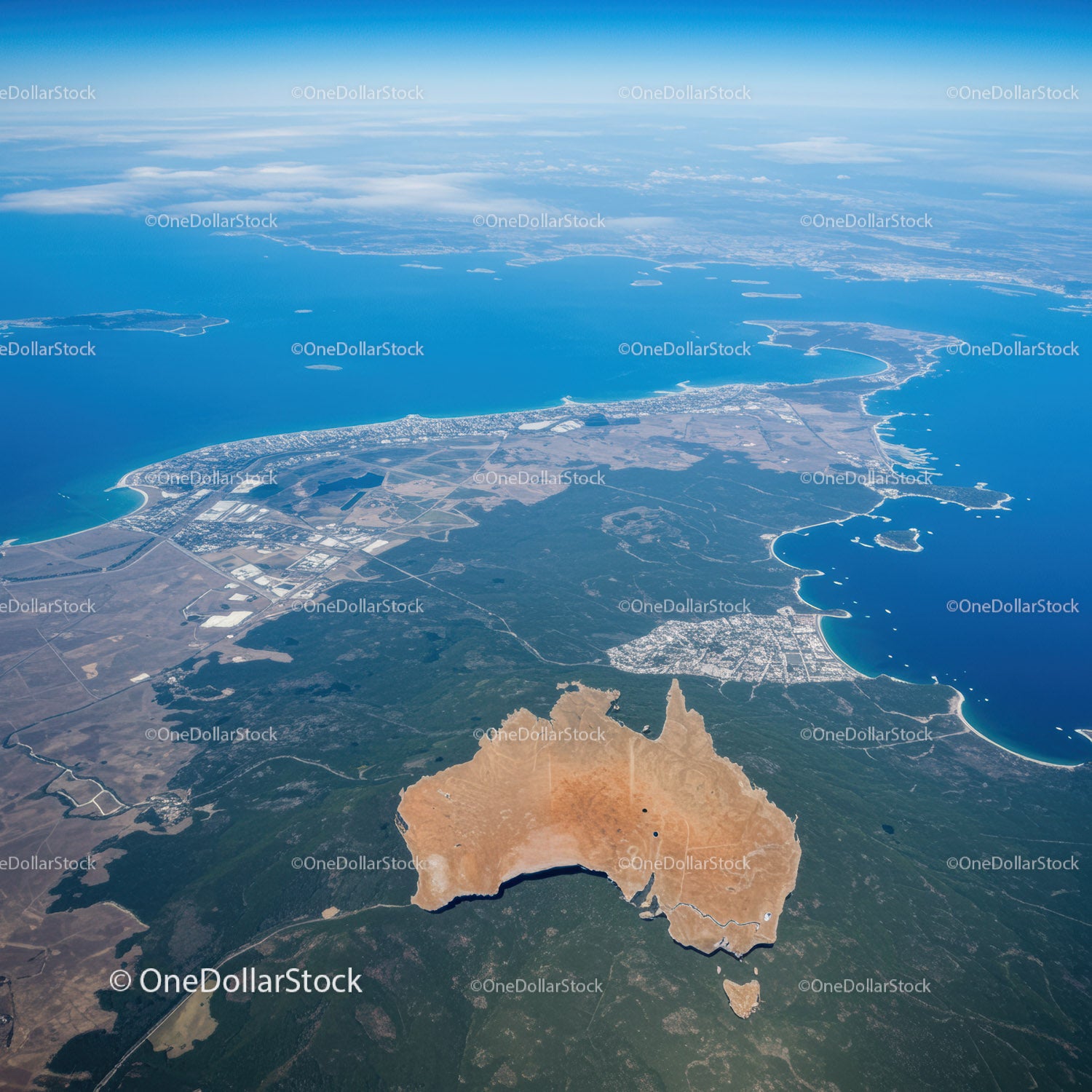 Aerial View of Australia with Coastal Beaches and Island Formations