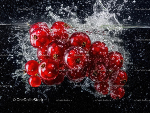 Fresh Red Currants Splashing into Water in Vivid Close-Up
