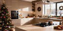 Modern Kitchen with Cozy Christmas Decorations and Tree