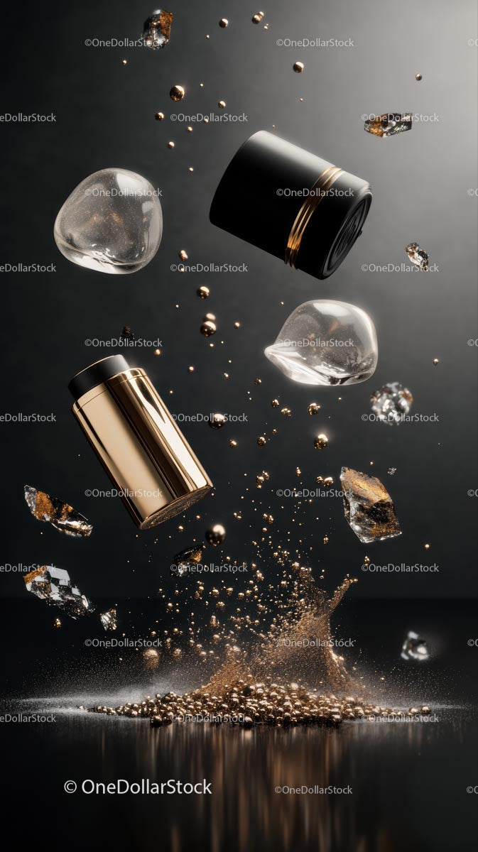 Luxury Cosmetic Jars with Gold Accents and Reflective Finish