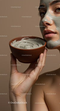 Woman Applying Facial Clay Mask for Skin Rejuvenation