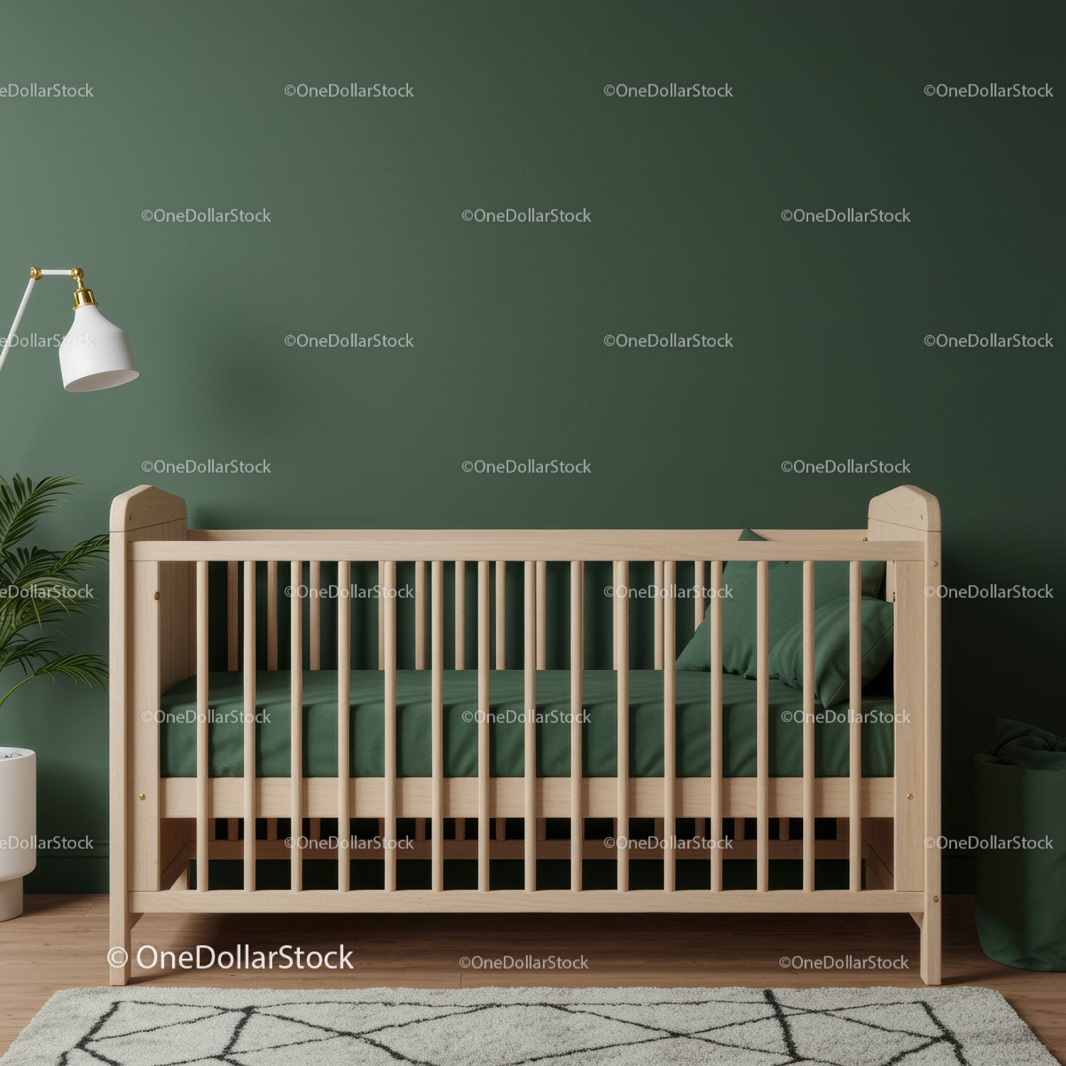 Modern Nursery with Wooden Crib and Soft Green Decor